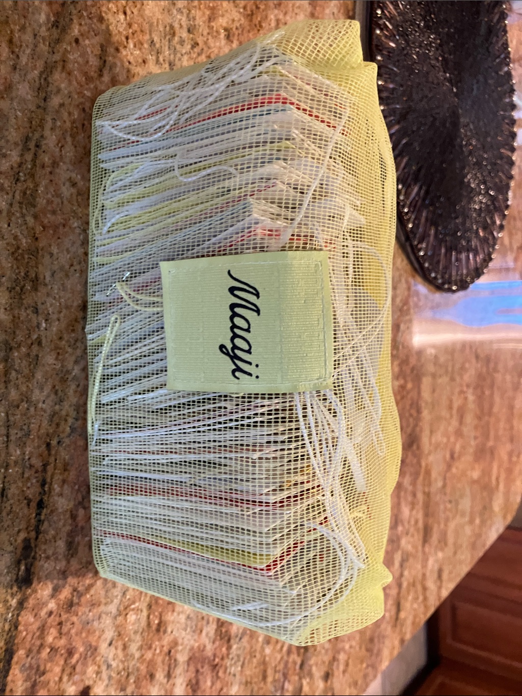 Maaji Yellow Mesh Pouch With 100 Assorted Maaji Hang Tags